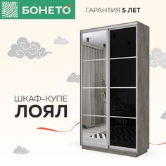 Шкаф-купе Бонето Лоял 2-х дверный Стекло черное/Зеркало 120х60х220 Бетон