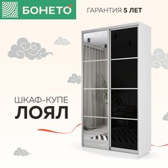 Шкаф-купе Бонето Лоял 2-х дверный Стекло черное/Зеркало 120х60х220 Белый