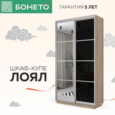 Шкаф-купе Бонето Лоял 2-х дверный Стекло черное/Зеркало 120х60х220 Дуб Сонома