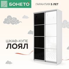 Шкаф-купе Бонето Лоял 2-х дверный Стекло черное/Стекло белое 120х60х220 Белый