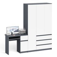 Компьютерный стол СВК Мори МШ1200-1 правый и шкаф-комод графит/белый, 210х50х210 см