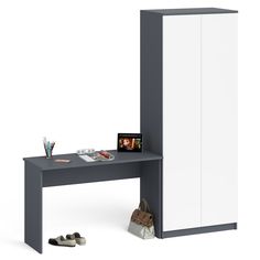 Письменный стол СВК Мори 1200 и двудверный шкаф графит/белый, 200,8х50х209,6 см