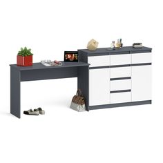 Письменный стол СВК Мори МСП1200.1 с комодом-тумбой графит/белый, 240,8х50х94 см