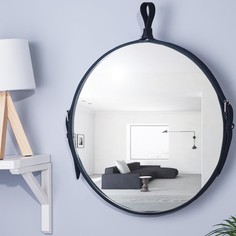 Зеркало "Ритц", d=500, на ремне из натуральной кожи, черный No Brand