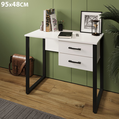 Стол письменный Лофт с ящиками 95х48, металлические ножки, белый No Brand