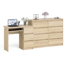 Комод СВК Мори МК1200 8-мь ящиков со столом МС-6Пр дуб сонома, 210х50х94 см