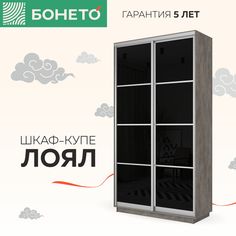 Шкаф-купе Бонето Лоял 2-х дверный Черные стекла 120х60х220 Бетон