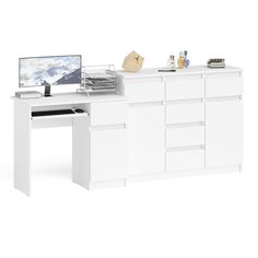 Тумба-комод СВК Мори МК1200.4 и стол компьютерный МС-1Пр белый, 210х50х94 см