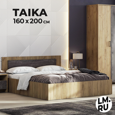 Кровать ЛайфМебель Taika 160х200 двуспальная, дуб золотой / камень темный