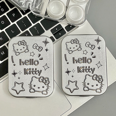 Контейнер для контактных линз Hello Kitty, набор дорожный, с зеркалом, 6 в 1, серебристый No Brand