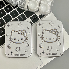 Контейнер для контактных линз Hello Kitty, набор дорожный, с зеркалом, 6 в 1, серебристый No Brand