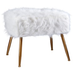 Пуф Glasar с меховым ворсом белый 50х40х45 см ГЛАСАР