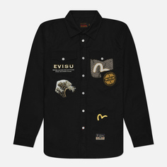 Мужская рубашка Evisu Heritage Logos Wave Embroidery Multi-Pocket, цвет чёрный, размер XXL