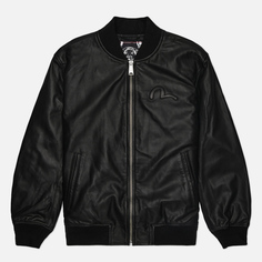 Мужская куртка бомбер Evisu Heritage Appliqued Padded Leather, цвет чёрный, размер M