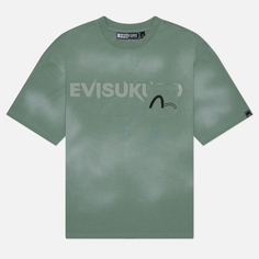 Мужская футболка Evisu Evisukuro Garment Dyed Calligraphy Logo Pocket, цвет зелёный, размер M