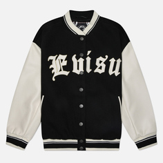 Женская куртка бомбер Evisu Kamon Logo Embroidery Long Varsity, цвет чёрный, размер M