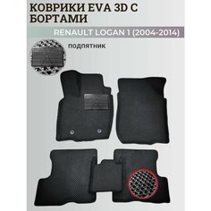 Коврики Рено Логан 1 / Renault Logan 1 (2004-2014) с бортиками, 3D ковры EVA, ЕВА, ЭВА с бортами+подпятник Нет бренда