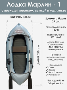 Лодка гребная Марлин 1 Уфимка одноместная, Серый Marlin Tour