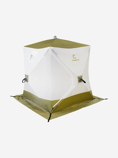 Палатка зимняя куб Следопыт 1,5 х1,5 м, Oxford 210D PU 1000, S по полу 2,2 кв.м, цвет оливковый, белый., Зеленый