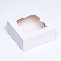 Коробка под бенто-торт с окном, белая,15×15.3×6.5 Upak Land