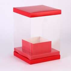Коробка для цветов с вазой и pvc окнами складная, 16×23×16 см, однотонный, красный Upak Land