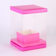Коробка для цветов с вазой и pvc окнами складная, 16×23×16 см, однотонный, розовый Upak Land