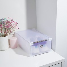 Коробка для хранения обуви выдвижная доляна large size, 22×34×13 см, белая