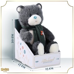 Мягкая игрушка на новый год little friend, мишка с зеленым шарфом, цвет темно-серый , 23 см Milo Toys