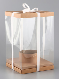 Коробка pvc, для цветов с лентой, 28×18×18 см, крафт Upak Land
