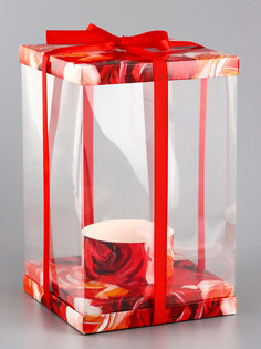 Коробка pvc, для цветов с лентой, 28×18×18 см, красный Upak Land