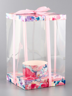 Коробка pvc, для цветов с лентой, 28×18×18 см, розовый Upak Land