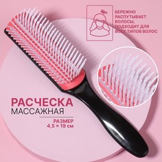 Расческа массажная, 4,5 × 19 см, цвет черный/розовый QF
