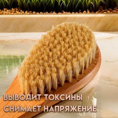Щетка массажная с длинной ручкой, натуральная щетина Добропаровъ