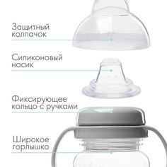 Поильник - непроливайка детский с мягким носиком m&b, 270 мл., с ручками, серый Mum&Baby