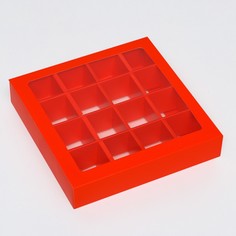 Коробка для 16 конфет, красная, 17.7×17.7×3.8 см. кондитерская упаковка Upak Land