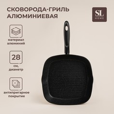 Сковорода-гриль sl home, d=28 см, h=4,2 см, кованый алюминий, антипригарное покрытие, индукция, черная