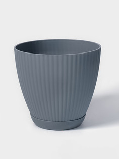 Горшок для цветов с поддоном ribbed, пластик, 13.5×13.5×12 см, синий No Brand