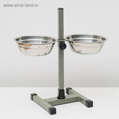 Подставка с мисками, 2 х 700 мл, высота 40 см, разборная, зеленая Пижон