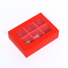 Коробка для 6 конфет, алый, 13.7×9.85×3.86 см. кондитерская упаковка Upak Land
