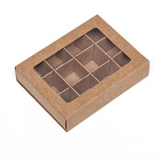 Коробка для 12 конфет, 11.5×8.7×2.5 тонкие разделители, крафт. кондитерская упаковка Upak Land