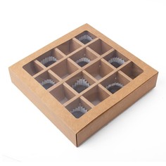 Коробка для 16 конфет, крафт 17.7×17.7×3.8 см. кондитерская упаковка Upak Land
