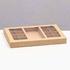 Коробка для 8 + 8 конфет + шоколад, с окном, крафт 30×19.5×3 см. кондитерская упаковка Upak Land