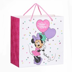 Пакет подарочный крафт happy birthday, 22×22×11 см, минни маус Disney