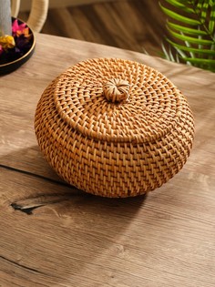 Корзина плетеная с крышкой, ротанг, 20х20х12 см No Brand