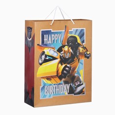Пакет подарочный крафт happy birthday, 40×31×11.5 см, трансформеры Hasbro