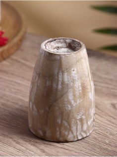 Подсвечник из дерева джати, d 4 см, 9х9х10 см, цв. бежевый No Brand