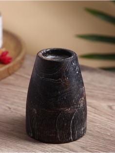 Подсвечник из дерева джати, d 4 см, 9х9х12 см, цв. темно-коричневый No Brand