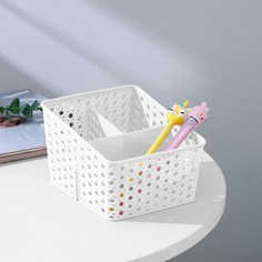 Подставка - органайзер для канцелярии, 3 ячейки, 15,5×13,5×10 см, белая No Brand