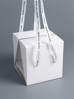 Коробка под бенто-торт с ленточками, белая, 15.5×15.5×16 см Upak Land