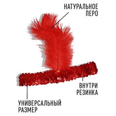 Повязка на голову с пером карнавальная, цвет красный Страна Карнавалия